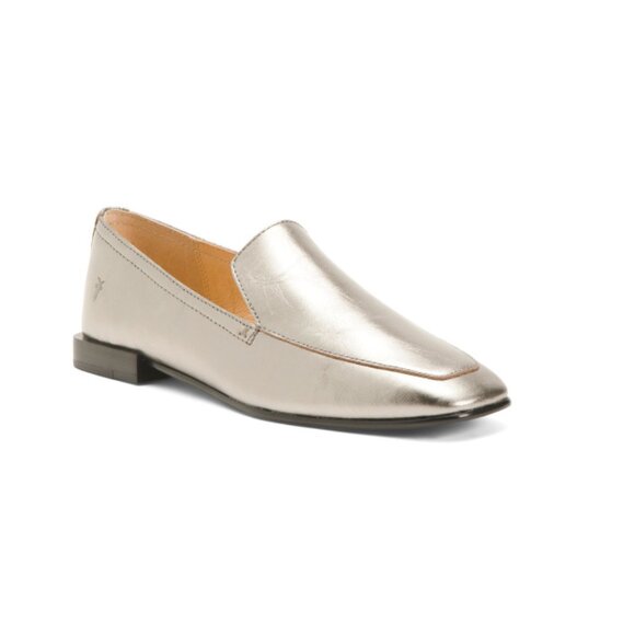 FRYE Dark Pewter Leather Claire Venetian Flats